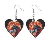 Red Moon - Orecchini da donna in legno a forma di lupo, in stile vintage, eleganti gioielli in legno, leggeri per matrimoni, feste, regalo di tutti i giorni, Star, Legno, Legno