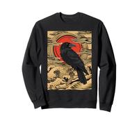Red Moon Raven - Corvo Nero in Stile Giapponese con Grafica Vintage Felpa