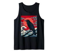 Red Moon Raven - Grafica Vintage in Stile Giapponese con Corvo Nero Canotta