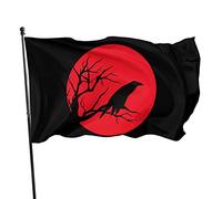 Red Moon Raven Graphic Black Crow Flag - occhielli in ottone dai colori vivaci 9,6 x 1,5 m, decorazione per la casa, giardino, decorazione per esterni, decorazione per le vacanze, decorazione della