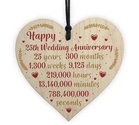 RED OCEAN Biglietto di auguri per 25° anniversario di matrimonio, con cuore in legno, in argento, per marito e moglie