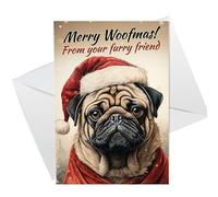 RED OCEAN Biglietto di Natale con carlino, biglietto di auguri divertente con cane, biglietto di Natale per mamma e papà, biglietto di auguri con carlino, biglietti di Natale con cane