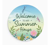 Red Ocean Cartello con scritta "Welcome to my Summerhouse" per giardino, capanno da giardino, per esterni, da appendere alla parete, porta, recinzione, libellula, casa, regalo, regalo per donne