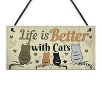 RED OCEAN Divertente targa da appendere con gatto "Life Is Better With Cats", da appendere per la casa, idea regalo