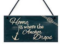 RED OCEAN Seaside Home Is Where The Anchor Drops - Targa da appendere in stile nautico, stile shabby chic, accessorio regalo