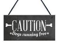 RED OCEAN Targa da parete con scritta "Caution Beware Dogs Running Free Dog Pet Warning Sign Security Garden Door Wall