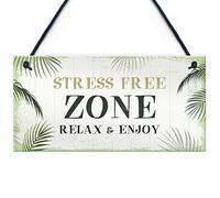 RED OCEAN, Targa in stile shabby chic con scritta "Stress Free Zone", per casetta, giardino, per casa estiva