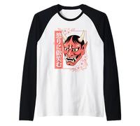 Red Oni Maschera con Fiori di Ciliegio Amante della Cultura Giapponese Maglia con Maniche Raglan
