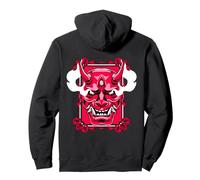 Red Oni Mask Giapponese Demon Spirit Art (ART BACK ) Felpa con Cappuccio