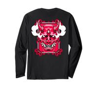 Red Oni Mask Giapponese Demon Spirit Art (ART BACK ) Maglia a Manica