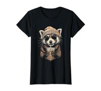 Red_Panda Berretto e caffè Freddo Maglietta con Stampa Grafica Economica, Donna, Nero, S