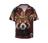 Red Panda - Camicia da uomo a maniche corte con stampa di una corona, stile casual, con bottoni, taglie S-4XL, nero, L