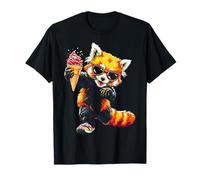 Red-Panda che mangia gelato divertente motivo animale Art Red Panda Maglietta