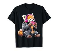 Red-Panda Eats Burger Cuffia motivo Animal Art Red Panda Maglietta