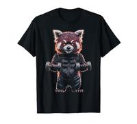 Red-Panda Hold Dumbell Fitness Art Animal Motif Red-Panda Maglietta
