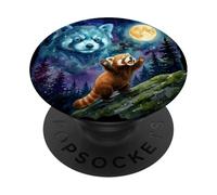 Red Panda Howling at the Moon Funny Parody Art PopSockets PopGrip Adesivo