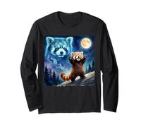 Red Panda Howling at The Moon Parody Night Sky Art Maglia a Manica