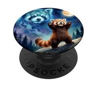 Red Panda Howling at the Moon Parody Night Sky Art PopSockets PopGrip Adesivo
