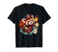 Red Panda Lanterna Custode Notte Stazione Treno Storia Scena Maglietta