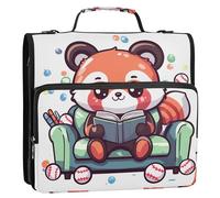 Red Panda Reading A Book on The Sofa - Raccoglitore a 3 anelli con cerniera e tracolla, capacità di 500 fogli, multi-tasca, per scuola e ufficio
