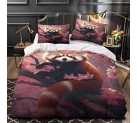 Red Panda Sitting Set Di Copripiumino microfibra ultra morbido 3 Pezzi stampa 3D con federa Cherry Blossom Set Di Copripiumino con federa per cuscini traspirante for ragazzi Single（140x200cm）