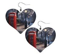 Red Phone Booth London Street Prints, orecchini a forma di cuore in pelle, eleganti e leggeri, per donne e ragazze, taglia unica, in pelle, senza pietre preziose