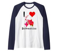 Red Poinsettias Xmas Bloom Tradizionale Fiore di Natale Maglia con Maniche Raglan