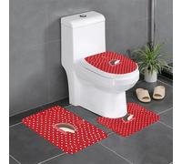 Red Polka Dot Hedgehog Copriwater Set 3 Pezzi, Tappeto Con Profilo A U Morbida Zerbino Per Toeletta La Casa