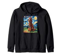 Red Poodle Dog Van Gogh Style Starry Night Felpa con Cappuccio