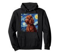 Red Poodle Dog Van Gogh Style Starry Night Felpa con Cappuccio