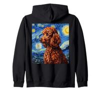 Red Poodle Dog Van Gogh Style Starry Night Felpa con Cappuccio