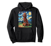 Red Poodle Dog Van Gogh Style Starry Night Felpa con Cappuccio