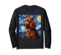 Red Poodle Dog Van Gogh Style Starry Night Maglia a Manica