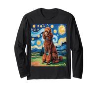 Red Poodle Dog Van Gogh Style Starry Night Maglia a Manica