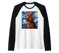Red Poodle Dog Van Gogh Style Starry Night Maglia con Maniche Raglan