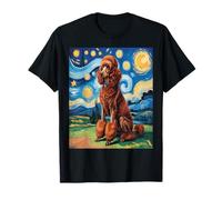 Red Poodle Dog Van Gogh Style Starry Night Maglietta