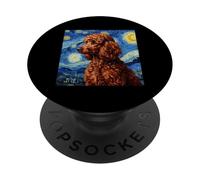 Red Poodle Dog Van Gogh Style Starry Night PopSockets PopGrip Adesivo