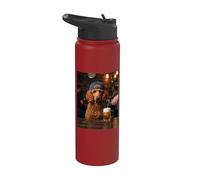Red Poodle Drinking Beer Funny Dog Meme Stainless Steel Insulated Water Bottle
