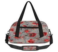 Red Poppy - Borsone da viaggio per bambini con papaveri rossi, per ragazze e ragazzi, con motivo floreale vintage, leggero, per sport, palestra, per la notte, weekender, da portare con sé, borsa da