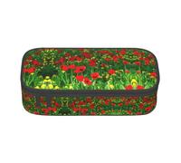 Red Poppy Field Farm Prato Paesaggio Grande Capacità Astuccio Cancelleria Storage Bag con Cerniera Ragazzi Ragazze Studenti Scuola, Nero , Taglia unica, Valigia