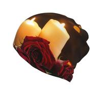 Red Rose and Wine Romantic Lovers Print Slouchy Beanie per donne e uomini, caldo berretto morbido antivento chemio cap stretch Skull Cap, Nero , S
