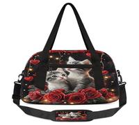 Red Rose - Borsone da viaggio per bambini, per ragazzi, ragazze, adolescenti, gatto, cuore rosso, borsa sportiva da palestra per weekender, viaggi, ginnastica, danza, danza, Multicolore