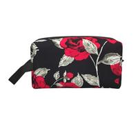 Red Rose Garden Print Travel Makeup Portable Cosmetic Organizer Pouch Large Bag Capacity Storage Bag