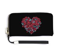 Red Rose Love Heart Portafoglio da donna in pelle lunga porta carte di credito pochette borsetta, Stile:, 20.0*10.5cm