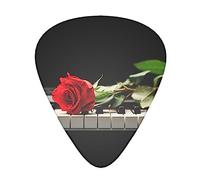 Red Rose On Piano - Plettri per chitarra stampati, confezione da 12 plettri personalizzati per chitarra acustica, chitarra elettrica, inclusi 0,46 mm/0,71 mm/0,96 mm