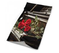 Red Rose On Piano Printed 26X30Cm Antipolvere Protezione del Viso Elegante Sciarpa A Tubo per Adulto attività Yoga