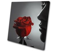 Red Rose Portrait Flower Lady Girl Floral SINGLE TELA parete arte foto stampa