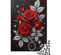 Red Rose Puzzle in Pezzi Silver Leaf Glitter 1000 Pezzi Carta Riciclata Per Donne, Regali Per Uomini Puzzle Per Adulti Divertente E Stimolante Gioco Familiare 52x38cm/1000pcs