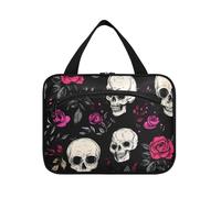 Red Rose Skull Hanging Travel Size articoli da toeletta per gli uomini con gancio, Designer Chic kit Bag per Travel Essentials Viaggio organizador de maquillaje para viaje, Teschio rosa rossa, L