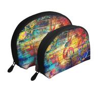 Red Rose - Trousse portatile per cosmetici, organizer da viaggio con cerniera e scomparti interni, Nota musicale in legno colorato, Taglia unica